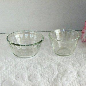 2 Vintage Pyrex Glass Clear Custard Cups Small Bowls Retro Ramekins
